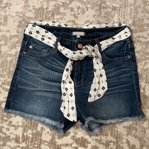 Dear John Dark Blue Jean Shorts with White Patterned Tie 26